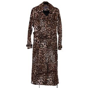 VINTAGE Roaman's Maxi Coat Jacket Size 16W Leopard Print Trench Pockets Buttons